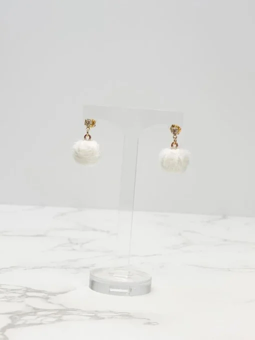 Pom Post Dangle Earrings - White