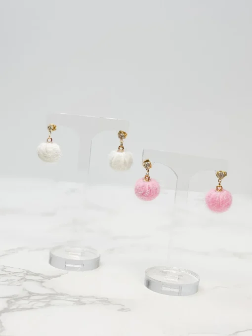 Pom Post Dangle Earrings - White