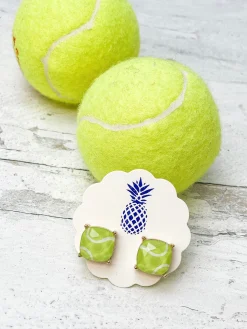 Printed Sports Stud Earrings - Tennis Ball