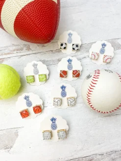 Printed Sports Stud Earrings - Tennis Ball