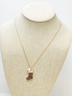 Printed Stocking Pendant Necklace - Cheetah