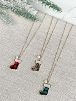 Printed Stocking Pendant Necklace - Cheetah