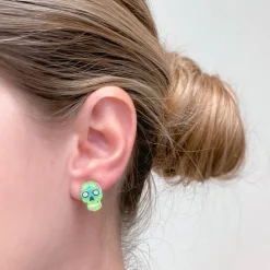 Printed Sugar Skull Stud Earrings - Choice of Color