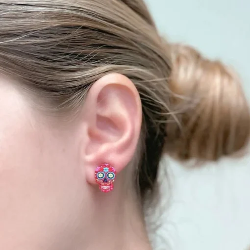 Printed Sugar Skull Stud Earrings - Choice of Color
