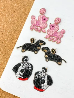 Pug Seed Bead Dangle Earrings