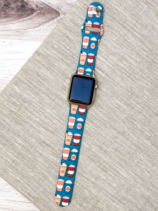 Pumpkin Latte Printed Silicone Smart Watch Band - Teal