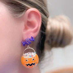 Pumpkin Treat Enamel Dangle Earrings