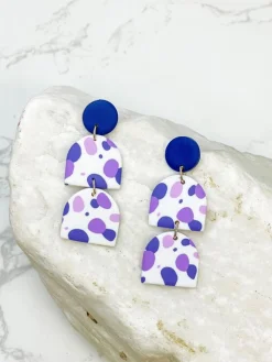 Purple Multi Geometric Clay Dangles - Half-Circles