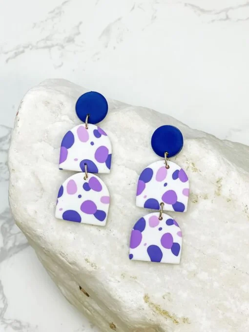 Purple Multi Geometric Clay Dangles - Half-Circles