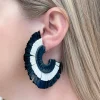 Raffia Fan Hoop Earrings - Black & White