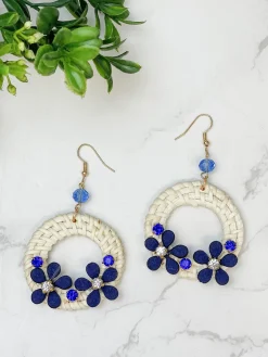 Raffia Floral Wreath Dangle Statement Earrings