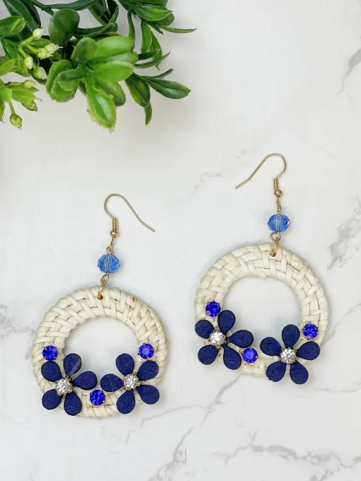 Raffia Floral Wreath Dangle Statement Earrings