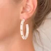 Raffia Wrapped Rhinestone Hoop Earrings - White