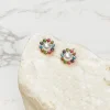 Rainbow Flower Pearl Stud Earrings
