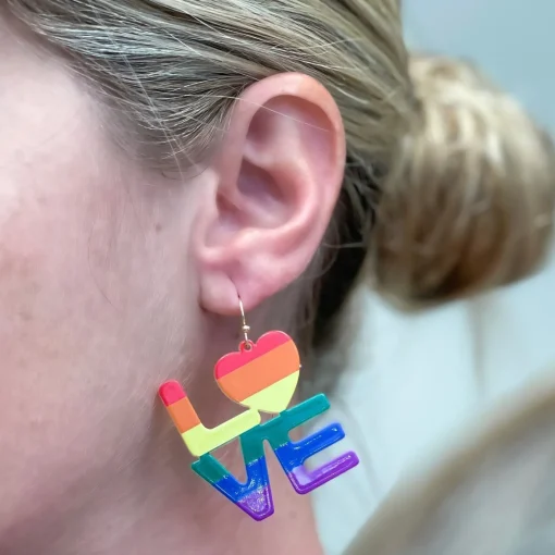 Rainbow 'LOVE' Heart Dangle Earrings