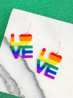 Rainbow 'LOVE' Heart Dangle Earrings