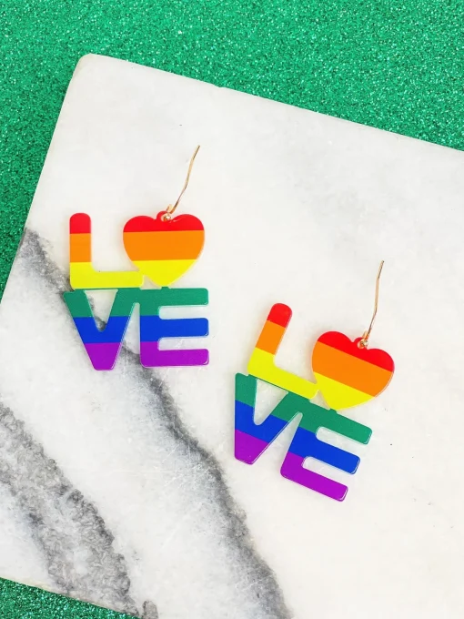 Rainbow 'LOVE' Heart Dangle Earrings