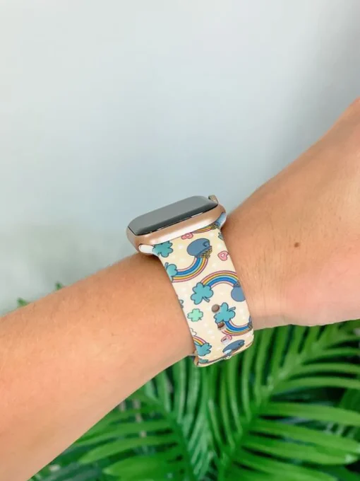 Rainbows & Gold Printed Silicone Smart Watch Band