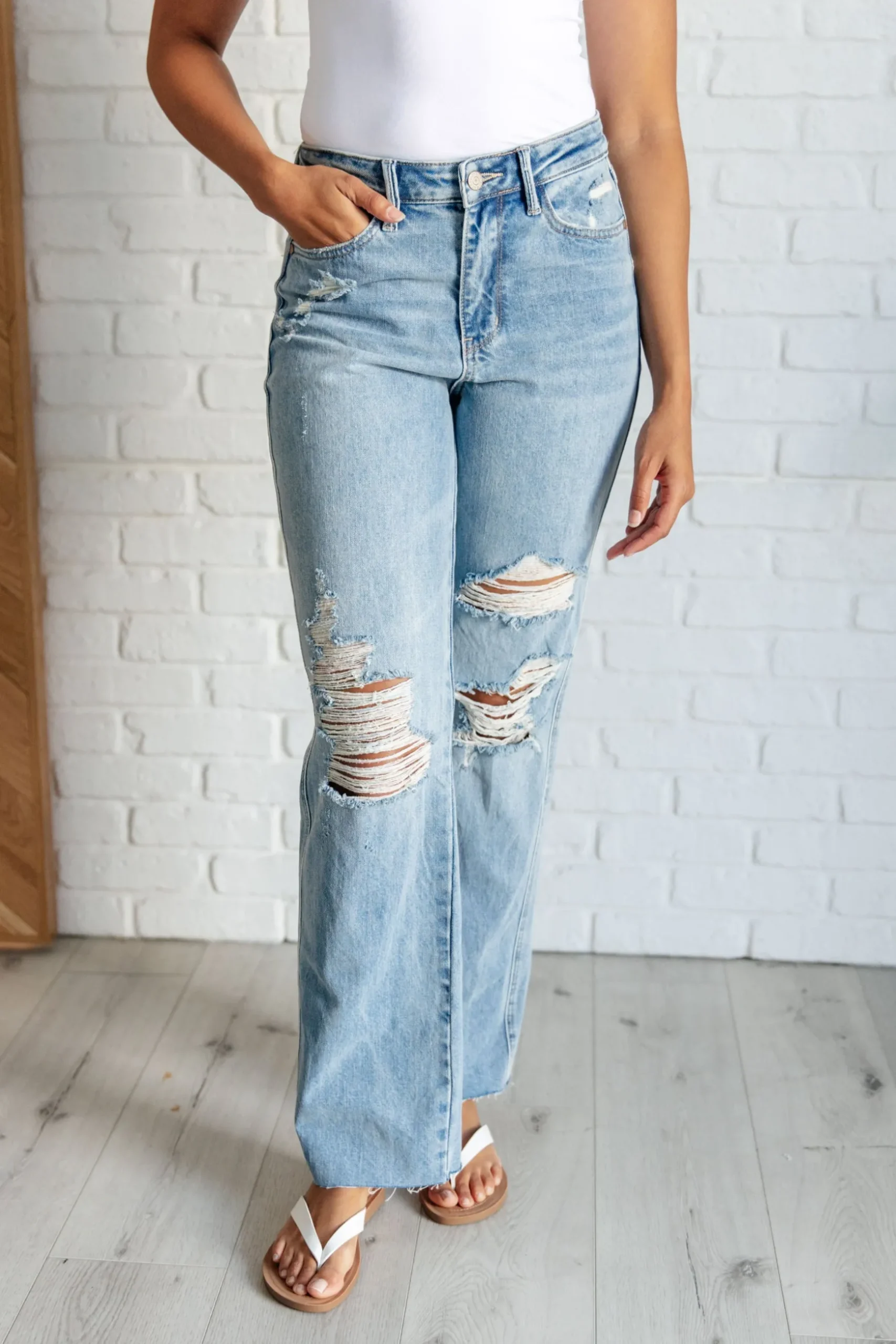 Ramona High Rise Rigid Magic Destroyed Straight Jeans by Judy Blue