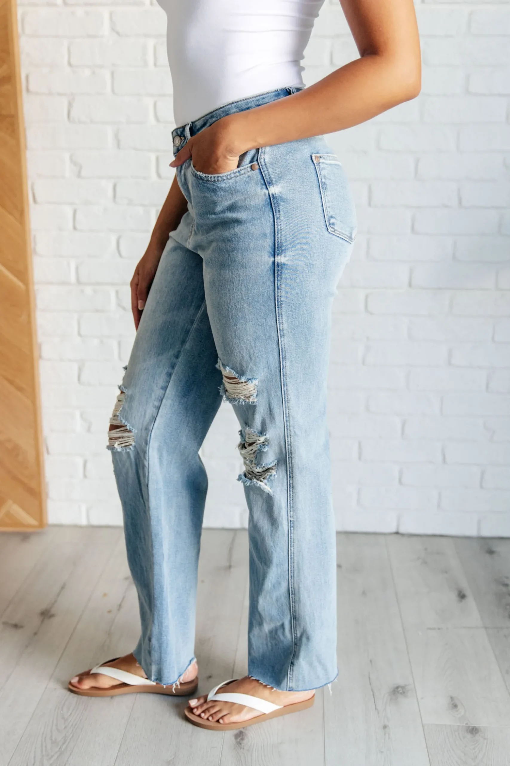 Ramona High Rise Rigid Magic Destroyed Straight Jeans by Judy Blue