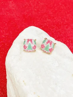 Red & Green Christmas Printed Stud Earrings
