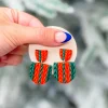 Red & Green Knit Clay Dangle Earrings