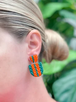 Red & Green Knit Clay Dangle Earrings