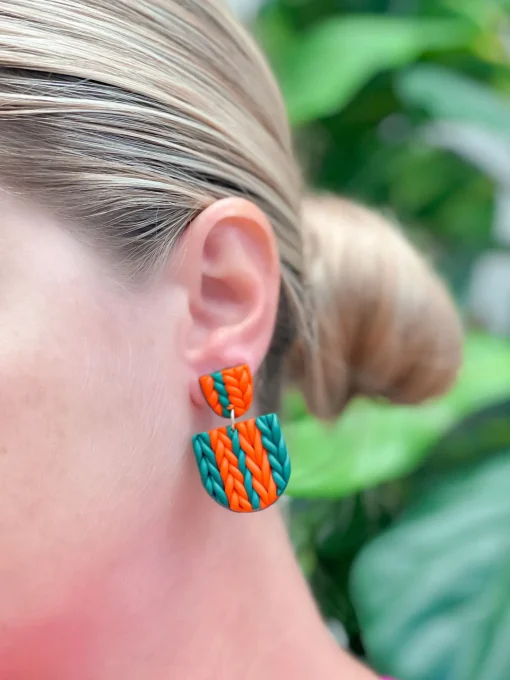 Red & Green Knit Clay Dangle Earrings