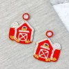 Red Barn Seed Bead Drop Earrings
