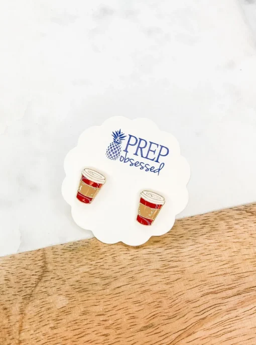 Red Coffee Cup Signature Enamel Studs by Prep Obsessed
