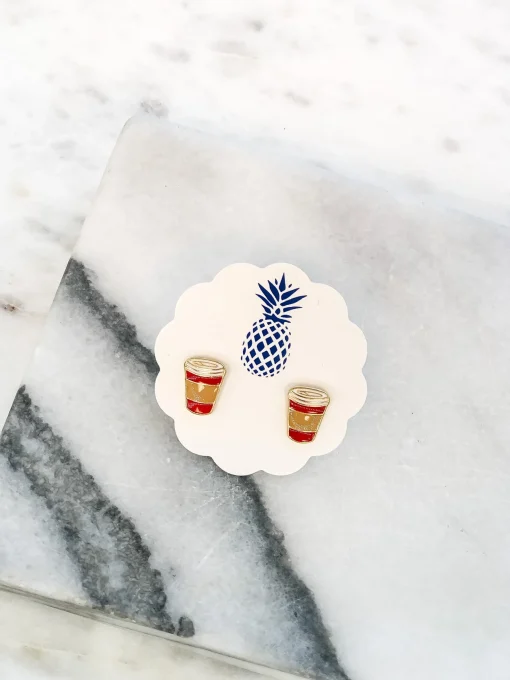 Red Coffee Cup Signature Enamel Studs by Prep Obsessed