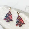 Red Plaid Printed Tree Dangle Earrings