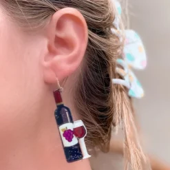 Red Wine Bottle Dangle Earrings