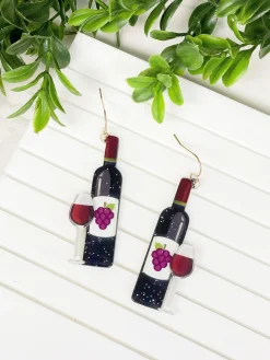 Red Wine Bottle Dangle Earrings