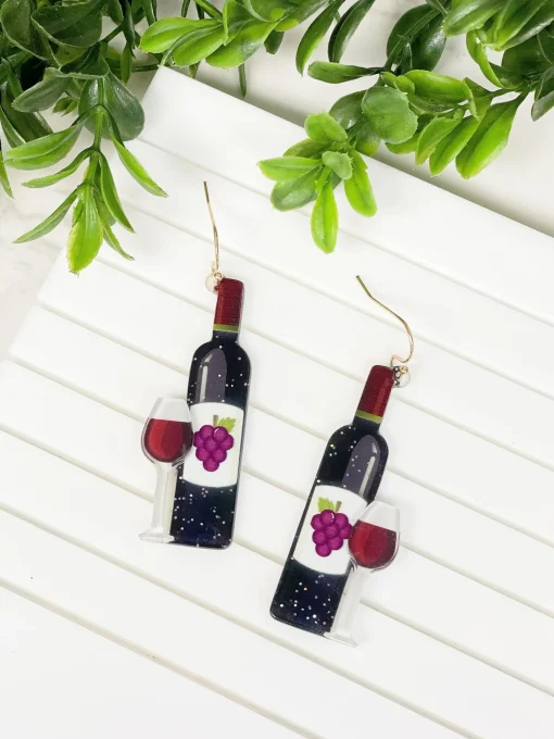 Red Wine Bottle Dangle Earrings