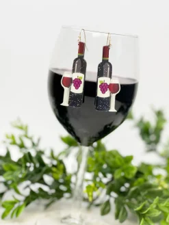 Red Wine Bottle Dangle Earrings