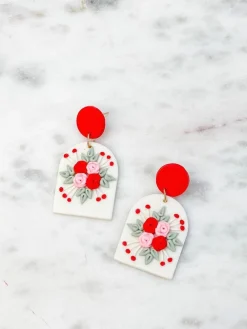 Rose Bouquet Clay Dangle Earrings