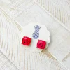 Rose Printed Stud Earrings - Hot Pink