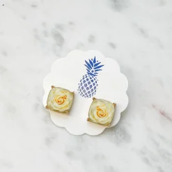 Rose Printed Stud Earrings - Ivory