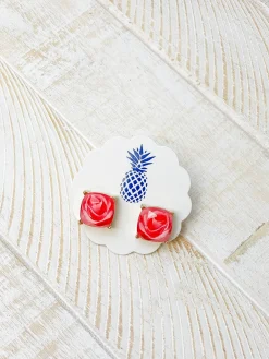 Rose Printed Stud Earrings - Light Pink
