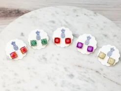 Rose Printed Stud Earrings - Ivory