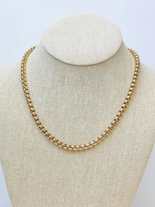 Round Box Chain Necklace - Gold
