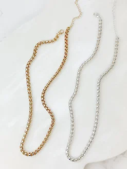 Round Box Chain Necklace - Gold