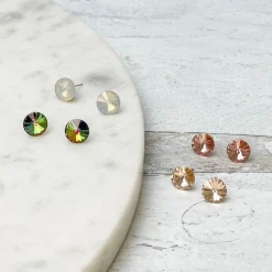 Round Crystal Studs - Champagne