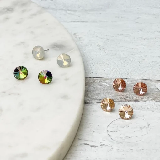 Round Crystal Studs - Champagne