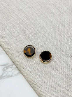 Round Disc Tortoise Stud Earrings