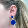 Round Gold-Trim Enamel Dangle Earrings - Navy