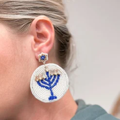 Round Menorah Beaded Dangle Earrings