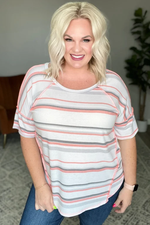 Round Neck Drop Shoulder Striped Top