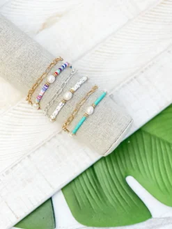 Rubber Disc & Chain Link Bracelet Duo - Multi